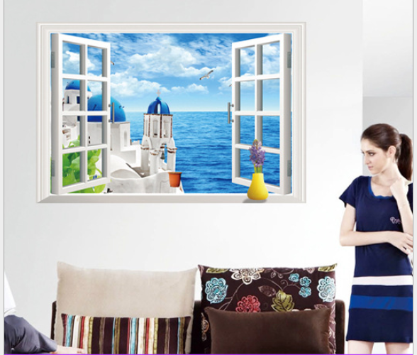 Dcal dán tường mẫu: Cửa sổ nhìn ra biển