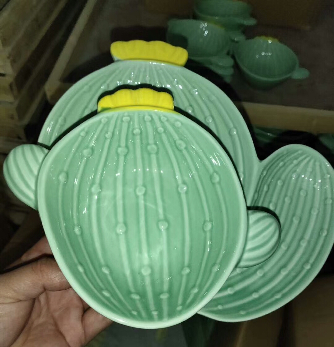 Chén bát gốm sứ tráng men hình xương rồng