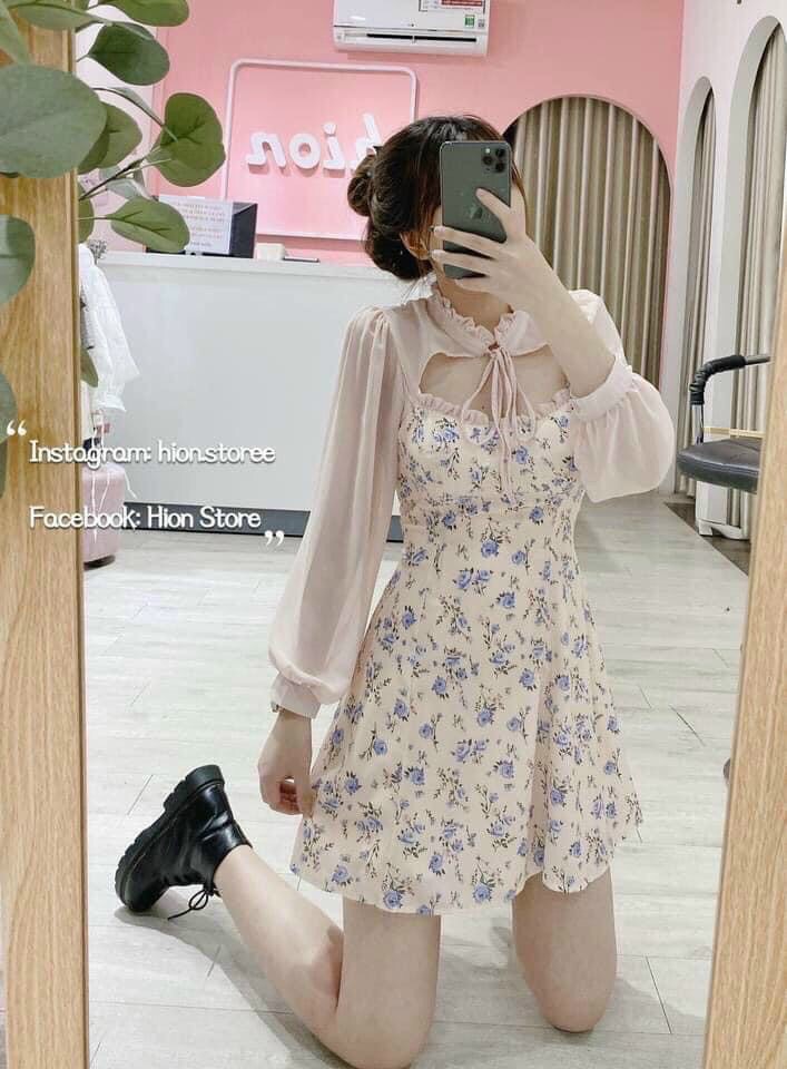 Đầm nữ thiết kế tay voan phong cách cổ kiểu chất liệu kate lụa thời trang