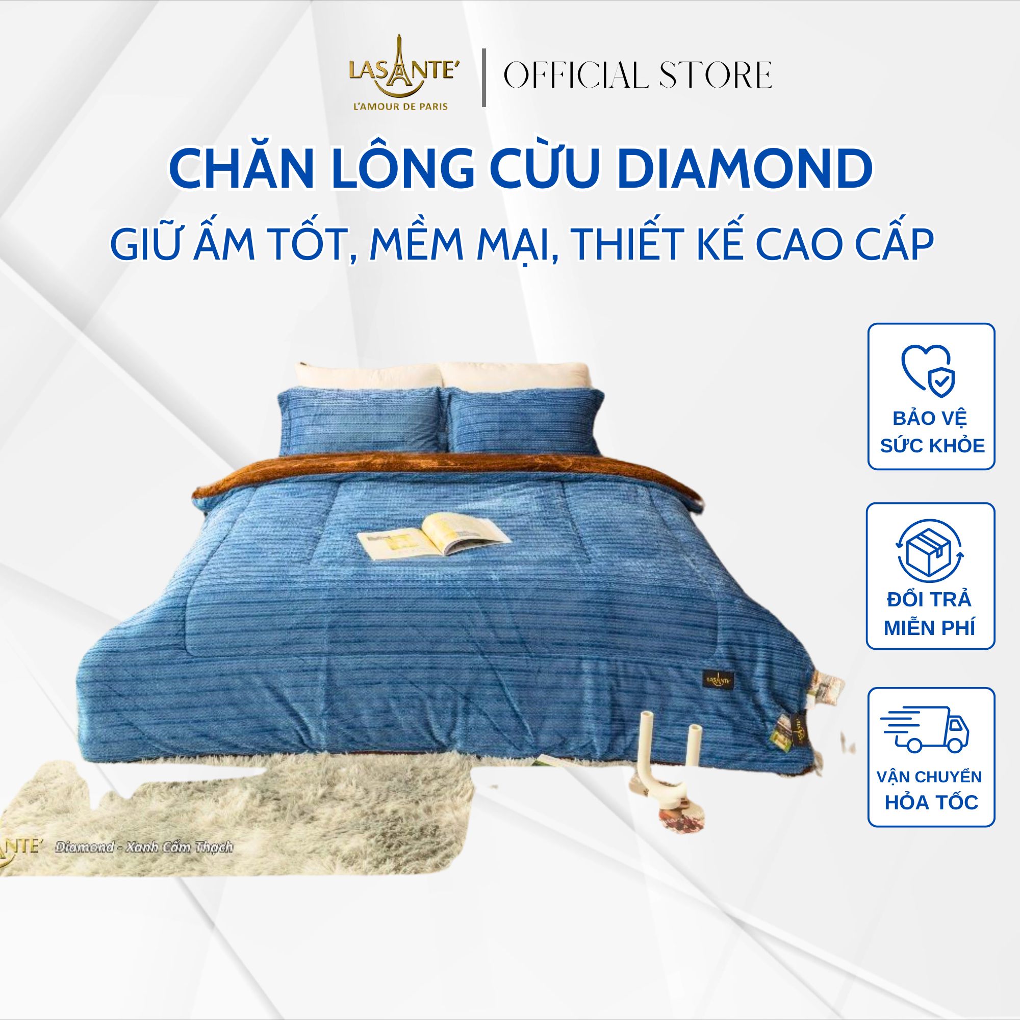Chăn lông cừu Lasante mã hàng Diamond bảo hành chính hãng 24 tháng