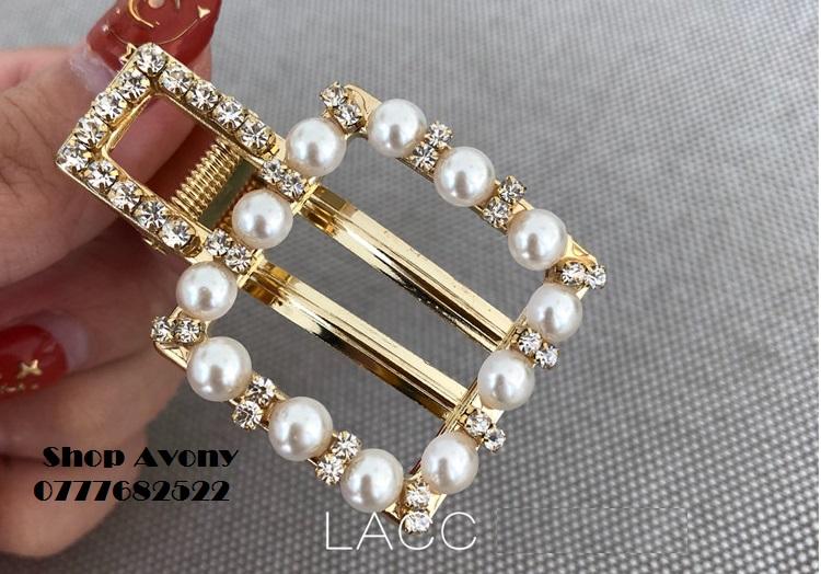 [HCM]Kẹp tóc mái vuông đính ngọc trai và xoàn chấu lấp lánh