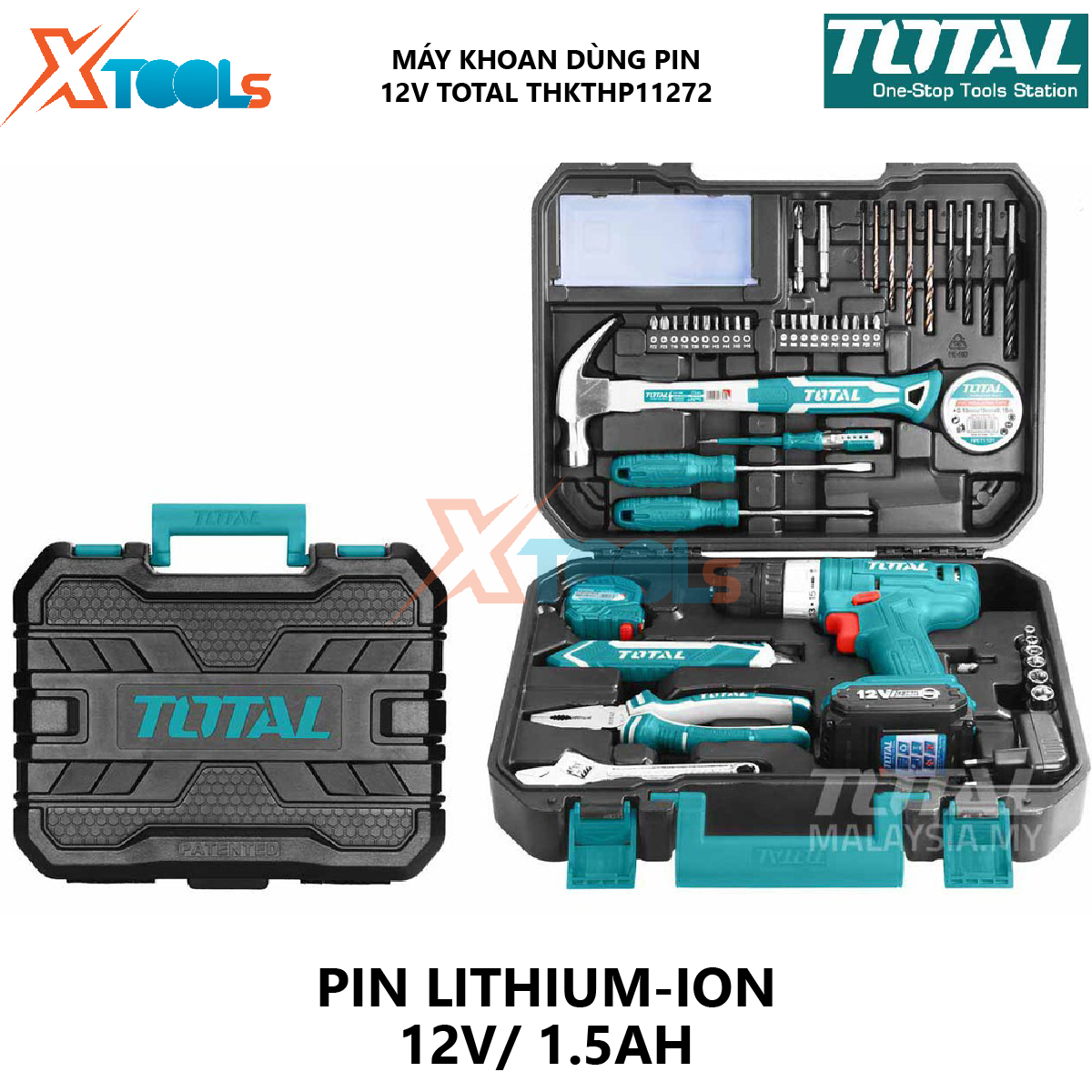 Drilling machine ốc portable screw total THKTHP11272 machine squeeze components multipurpose use battery lithium-ion 12V/1.5ah enclosed kits 127 details genuine, durable [xsafe] [XTools]