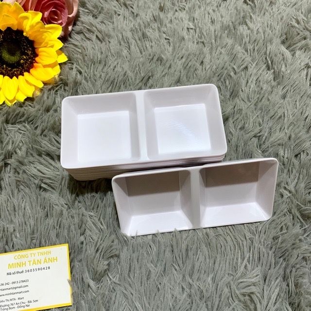 Dĩa chấm 2 ngăn màu trắng fataco C103 1cái