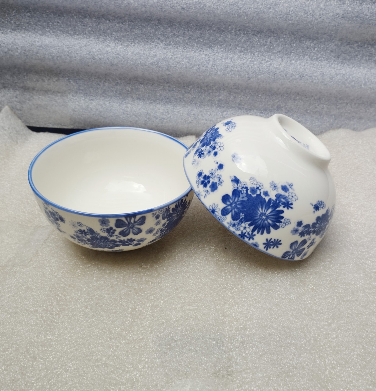 (1 cái) Chén sứ / chén cơm hoa văn 4d mẫu bong xanh / chén sứ trăng 11cm