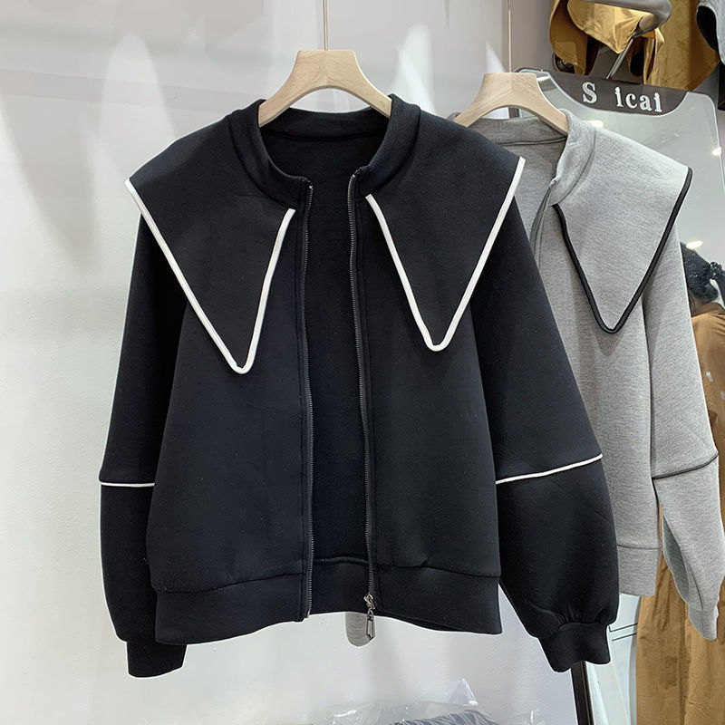 Phiên bản Hàn Quốc của chị béo nữ size lớn 300 kg thiết kế lỏng lẻo cảm giác áo khoác len cardigan cổ búp bê mới