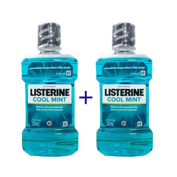 Combo 02 chai nước súc miệng Listerine Cool Mint 250ml + 250ml diệt khuẩn giữ hơi thở thơm mát Listerine Cool Mint 250ml [Hàng chuẩn Nhập khẩu Thái Lan] giá rẻ