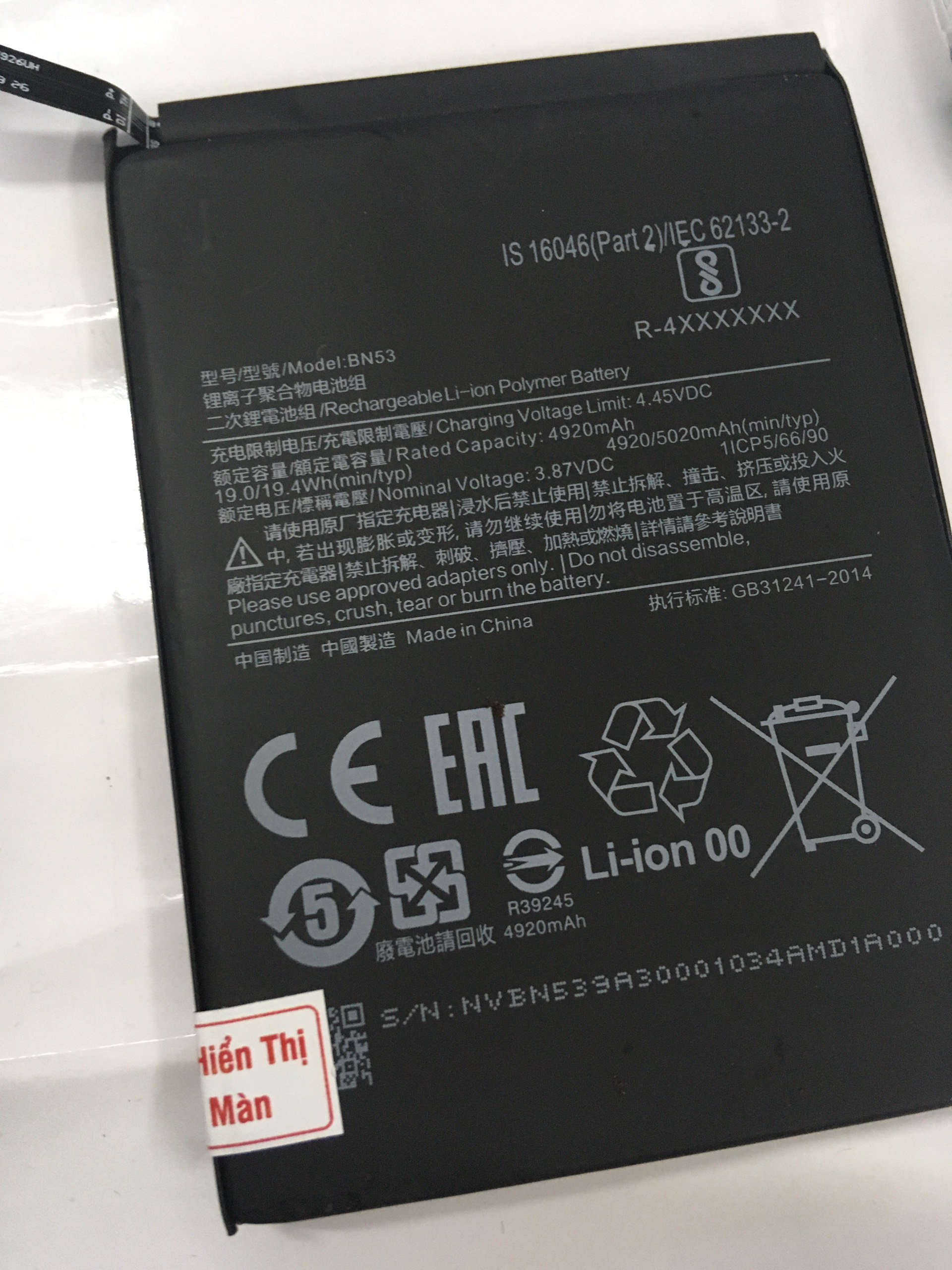 Pin thay cho BN53 / Redmi Note 9 Pro / Redmi Note 10 Pro / Redmi Note 9Pro / Redmi Note 10Pro kèm bộ sửa và keo dán.