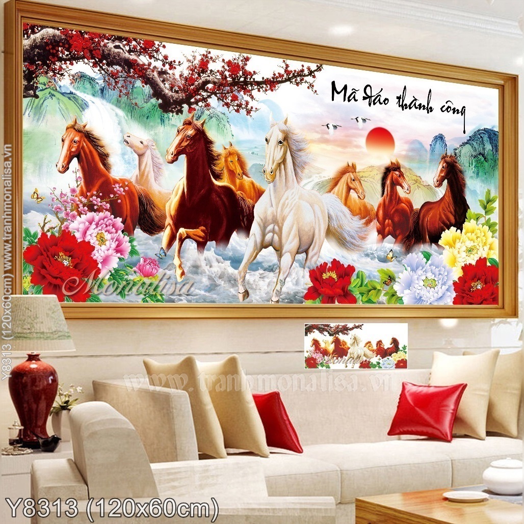 Tranh đính đá Mã đáo thành công 130*64cm - tự đính