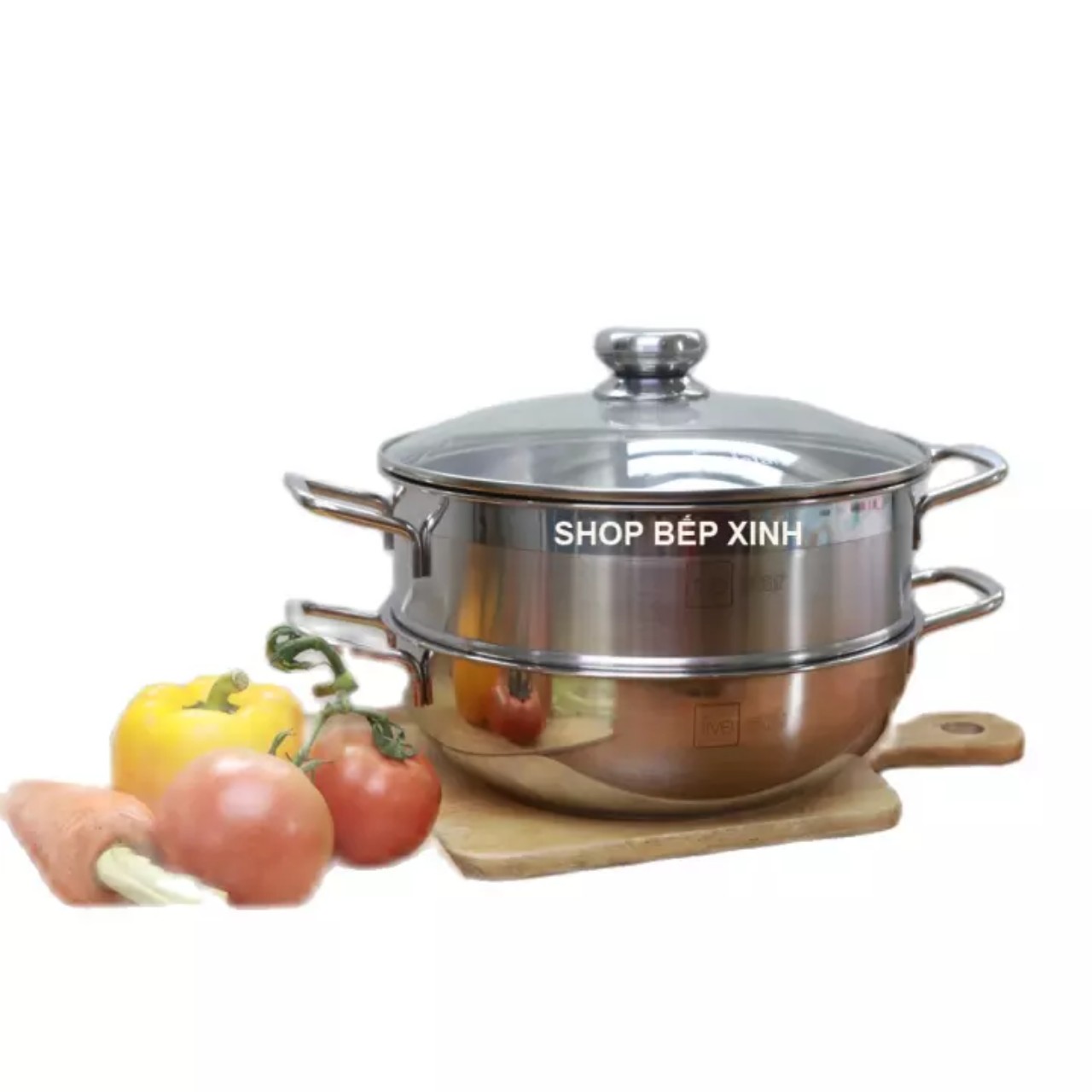 Compo Nồi lẩu 3 đáy sandwich và xửng hấp inox 430 Fivestar Standard nắp kính (24cm-26cm-28cm ),tặng 1 vá canh inox