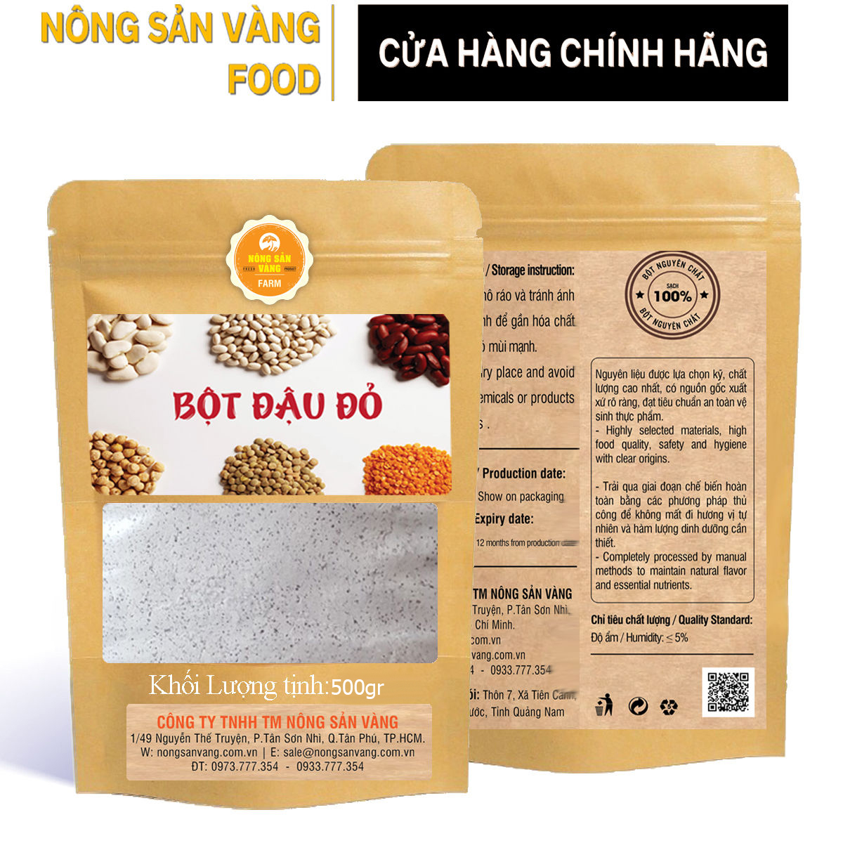 Bột Đậu Đỏ Nguyên Chất 500gr dưỡng da tẩy tế bào chết làm hồng da - Nông Sản Vàng