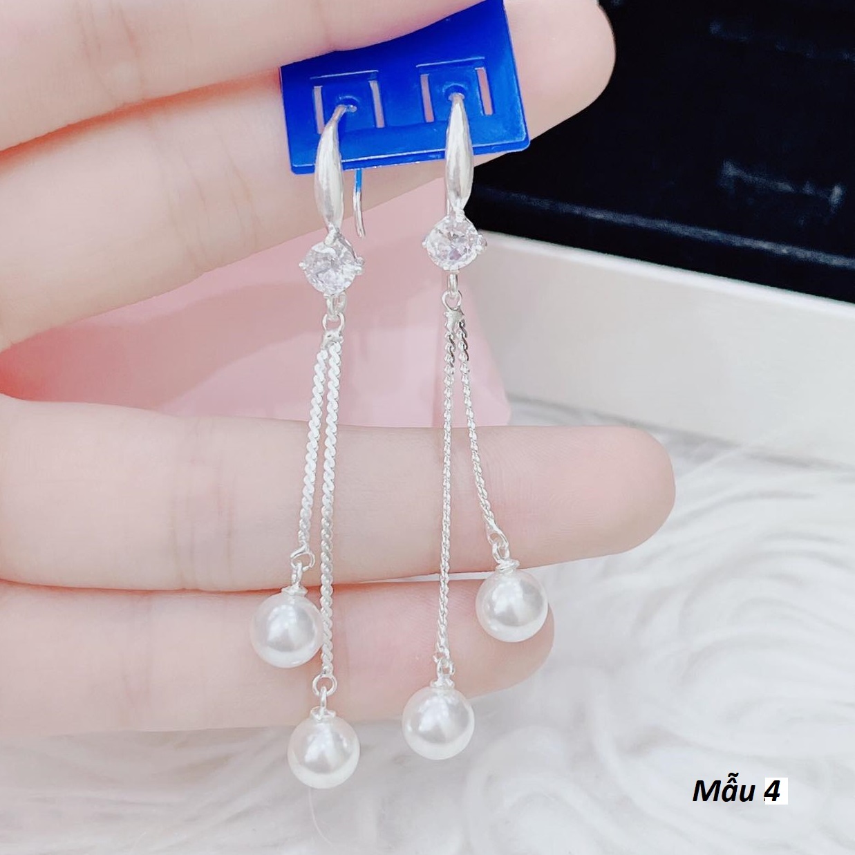 Bông tai bạc tua trai thả dài chất liệu bằng bạc s925 MS68e