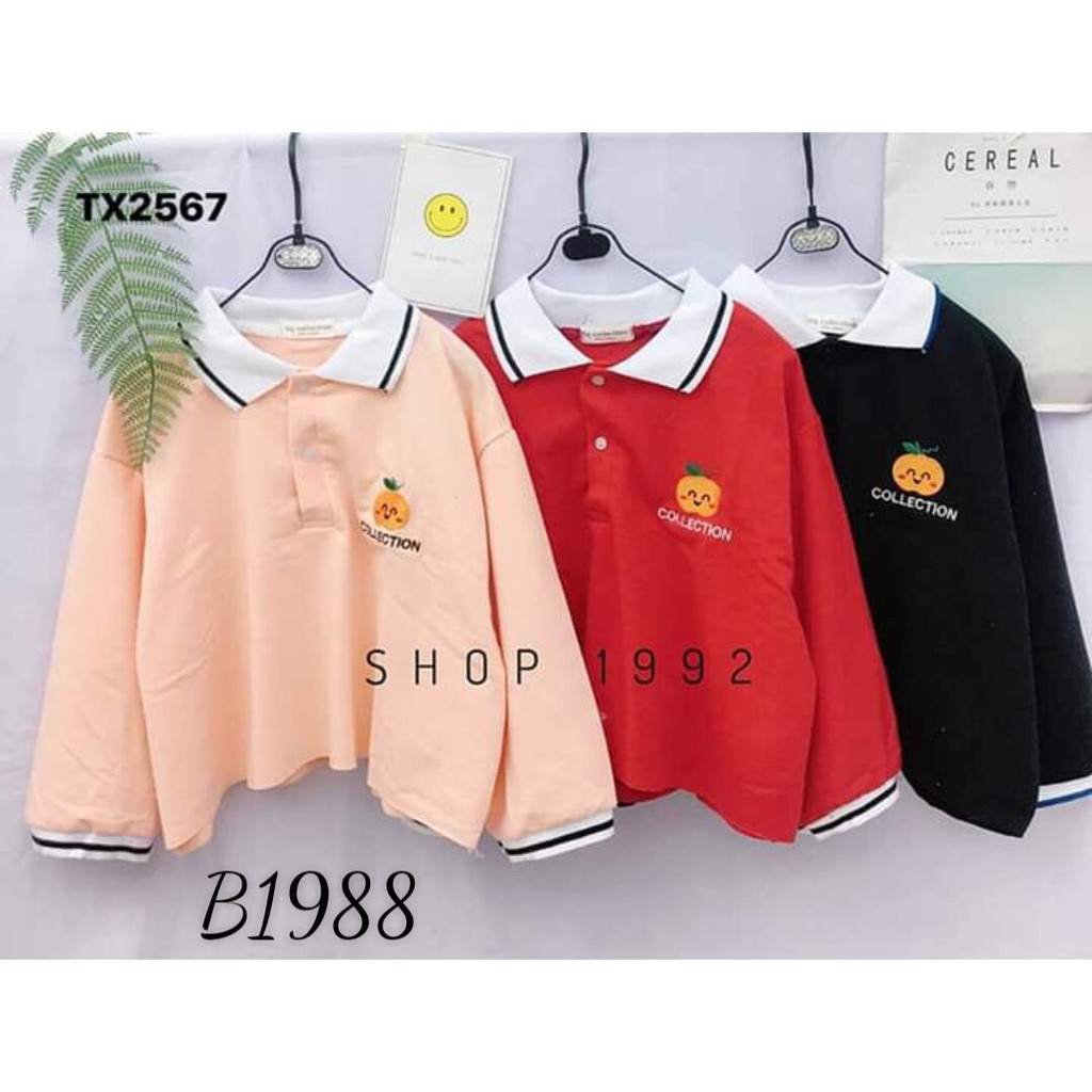 Áo thun có cổ croptop in hình quả cam biết cười siu cute tts0397