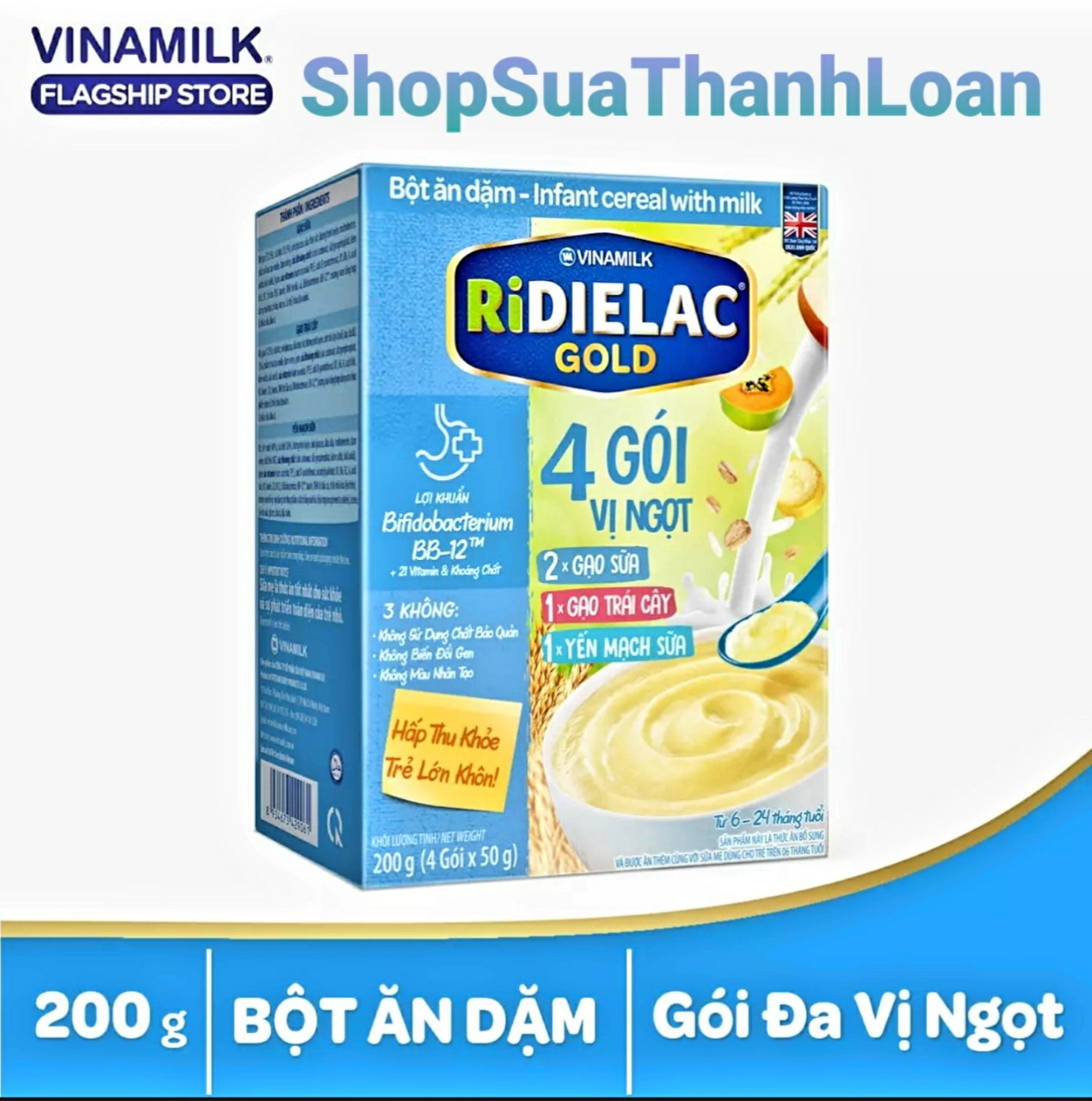 HSD T4-2022 BỘT ĂN DẶM RIDIELAC GOLD 3 VỊ NGỌT - HỘP GIẤY 200G