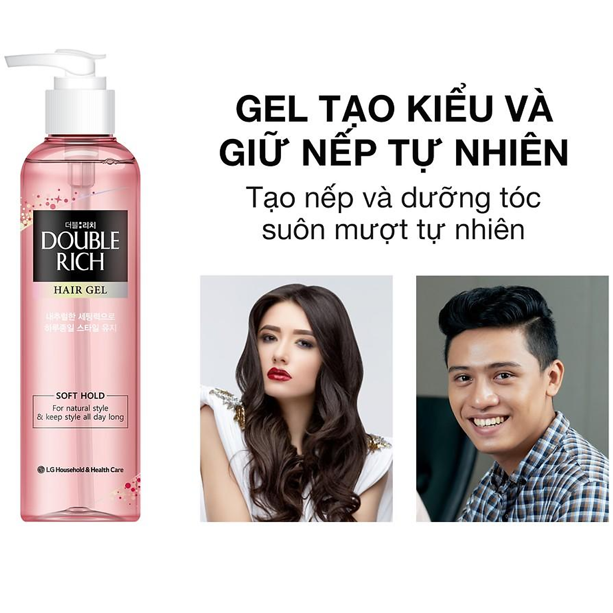 Gel tạo kiểu tóc giữ nếp Double Rich Soft Hold 250ml