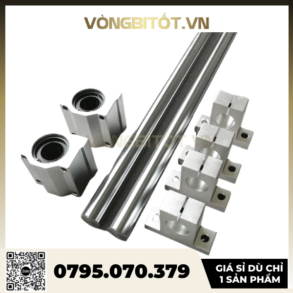 Bộ Thanh Trượt Tròn Trục 25 mm dài 1000mm (Gồm 2 thanh trượt tròn SC25 dài 1000mm + 4 Hộp SCS25 + 4 Kẹp SK25)