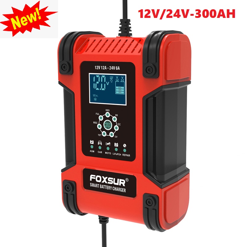 Sạc ắc quy Foxsur 12v/24v 2AH-200ah sạc bình ôtô xe tải thông minh tự động ngắt khi đầy - FOXSUR