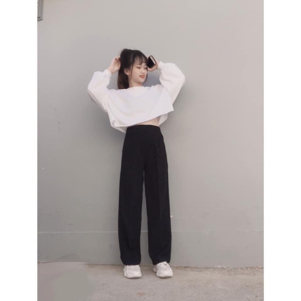 Set quần suông + croptop tay dài trơn