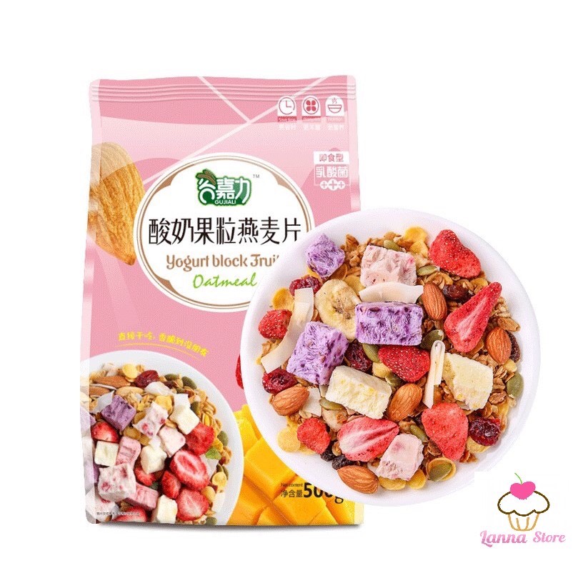 [giảm cân combo 2 gói} ngũ cốc sữa chua mix hạt, hoa quả yogurt fruit oatmeal gói 500g