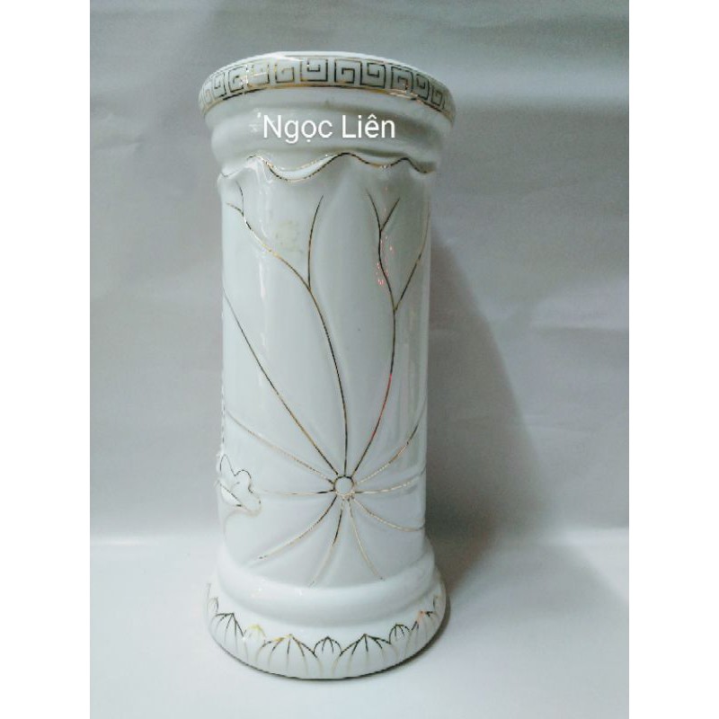 BÌNH ỐNG_ỐNG NHANG SỨ BẠCH NGỌC HOA SEN
