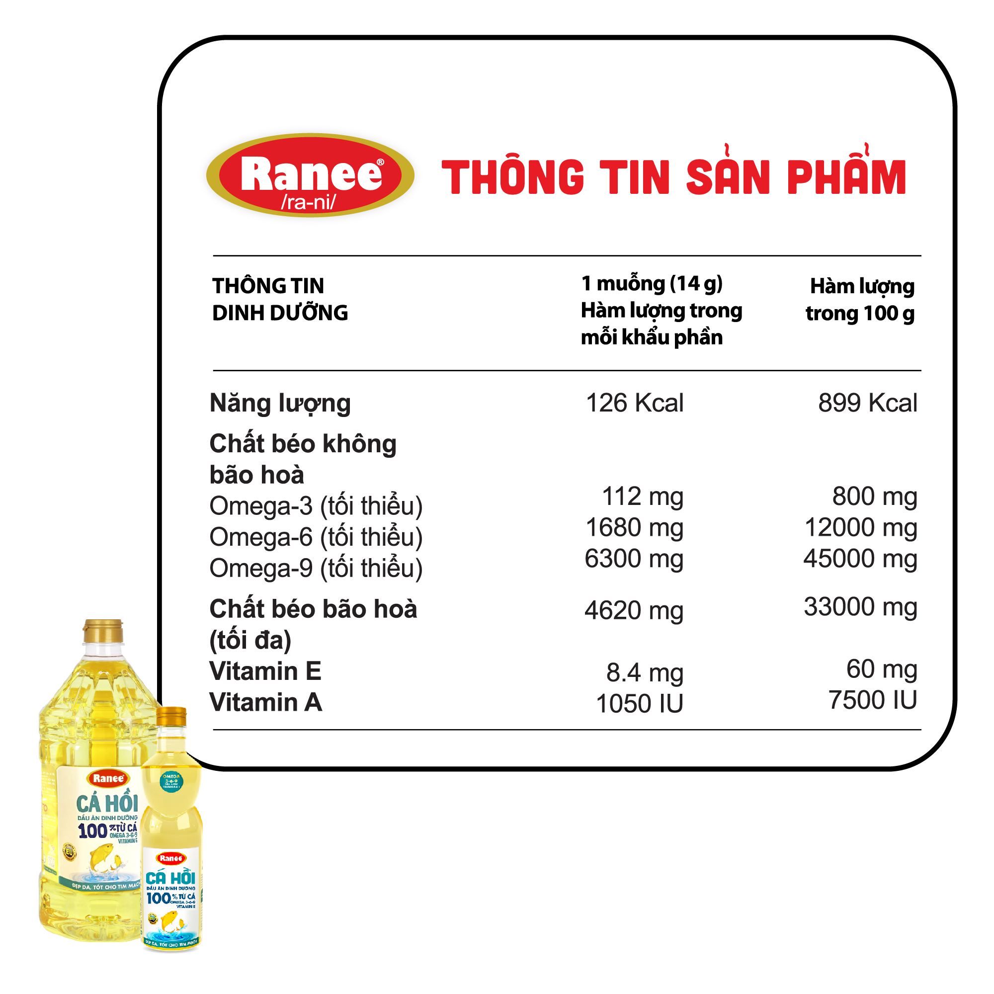 Combo 2 chai dầu ăn Ranee CÁ HỒI 2 lít (hoặc 4 chai 1 lít)