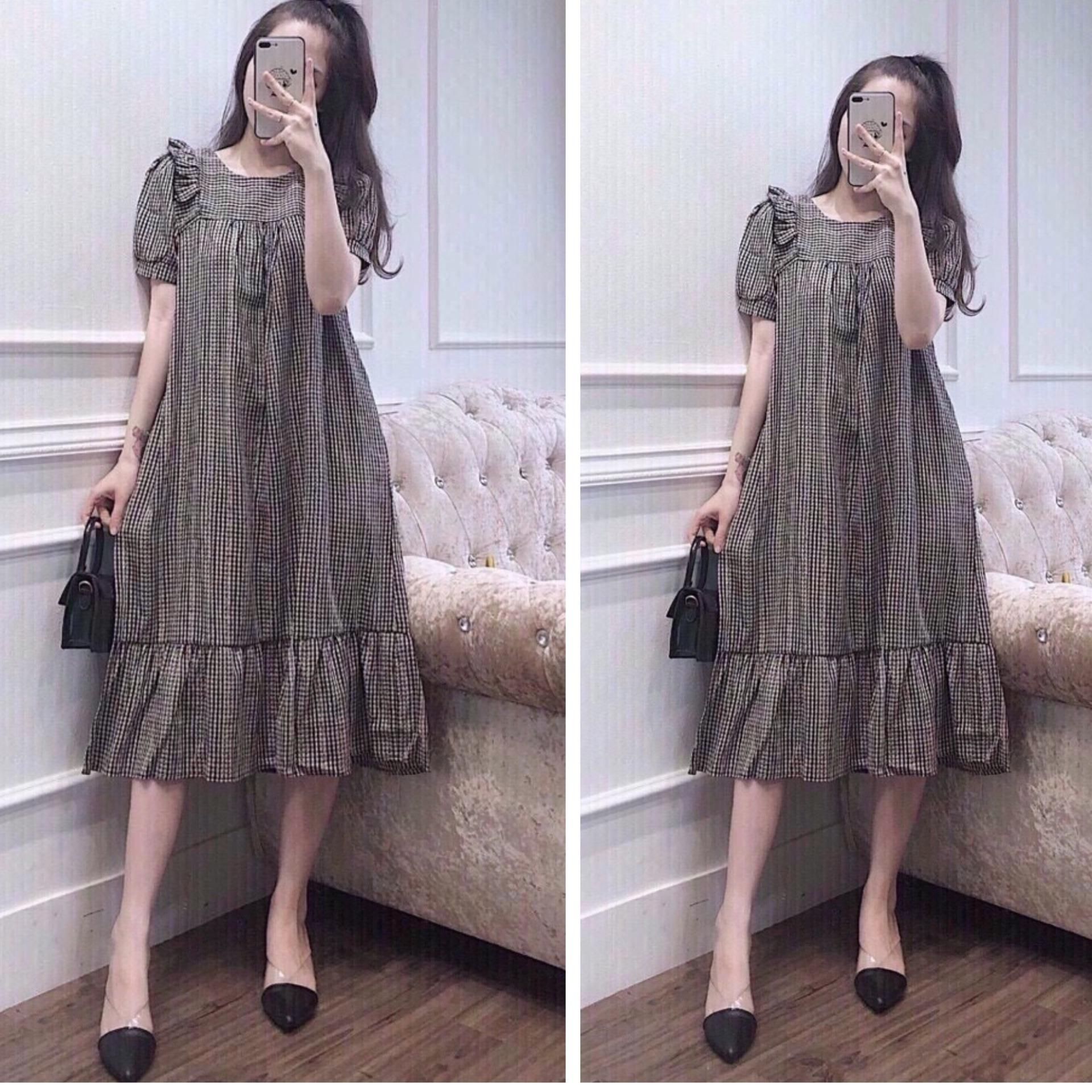 Váy đầm bầu bầu cao cấp mùa hè công sở và đi chơi thời trang thiết kế chất đũi hàn
