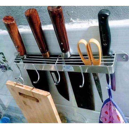 KỆ CÀI DAO THỚT INOX CÓ MÓC TREO