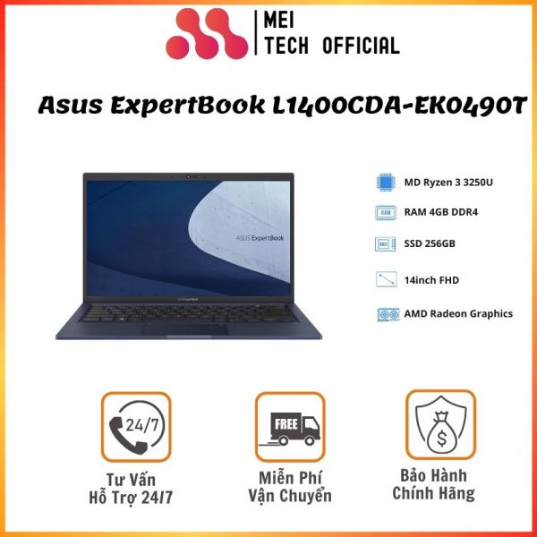 [Freeship] Laptop Asus ExpertBook L1400CDA-EK0490T/ Đen/ AMD Ryzen 3 3250U (2.6GHz, 4MB)/ RAM 4GB/ 256GB SSD/ 14inch FHD/ Win 10/ 2Yrs - MEI22 -  Bảo hành 12 tháng chính hãng