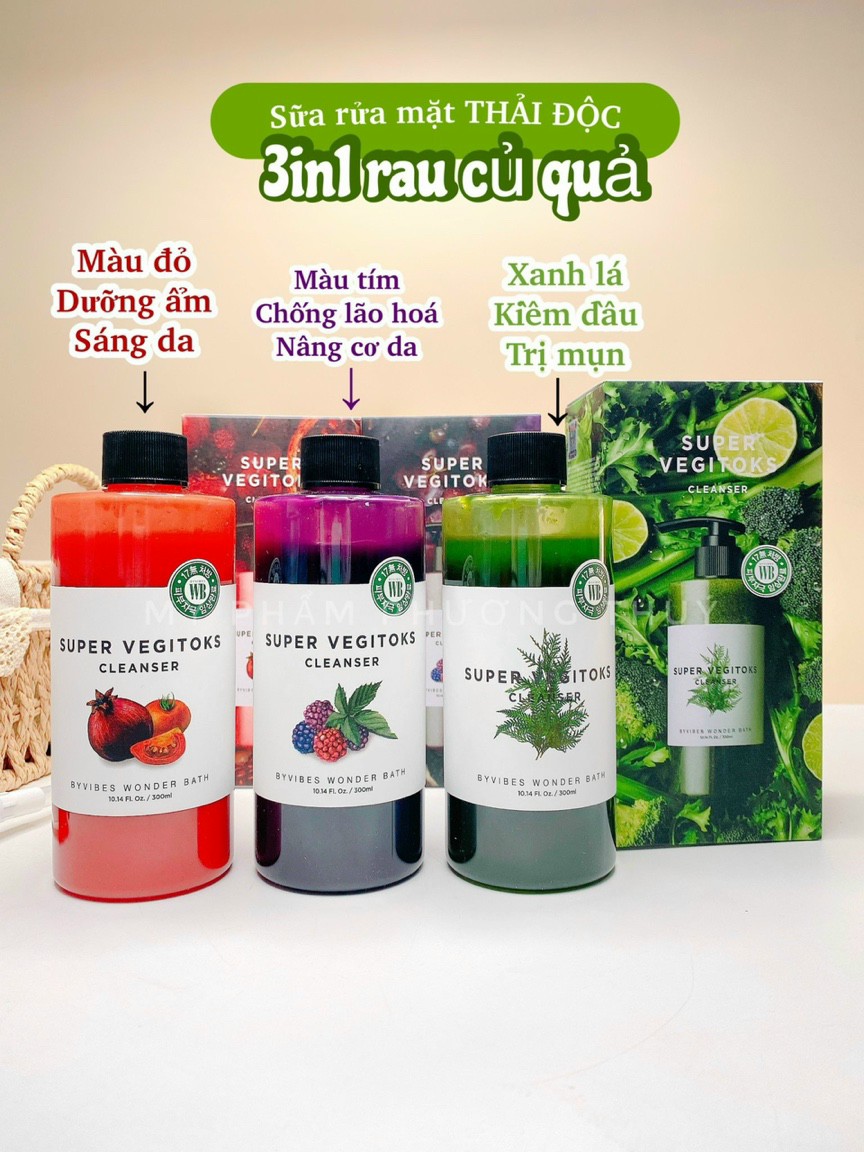 Sữa rửa mặt rau củ cà chua thải độc sủi bọt  Super Vegitoks Cleanser 300ml