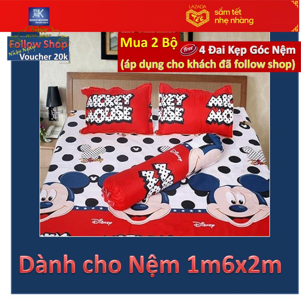 (FreeShip MAX) Bộ ga giường mickeymouse chấm bi (Đỏ)