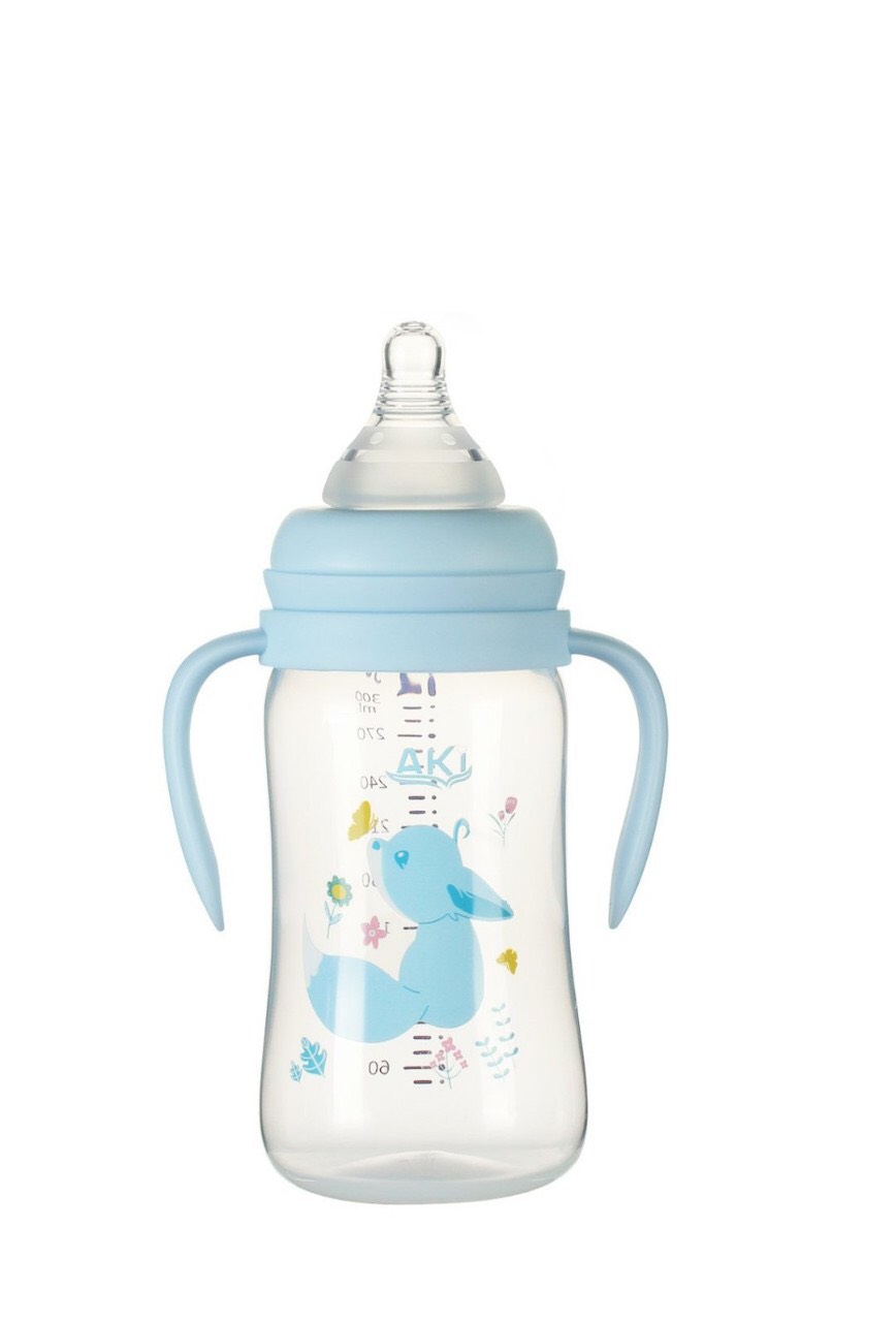 Bình Sữa Cổ Rộng PP AKI 180ml - 240ml - 300ml (tặng kèm núm vú cổ rộng)