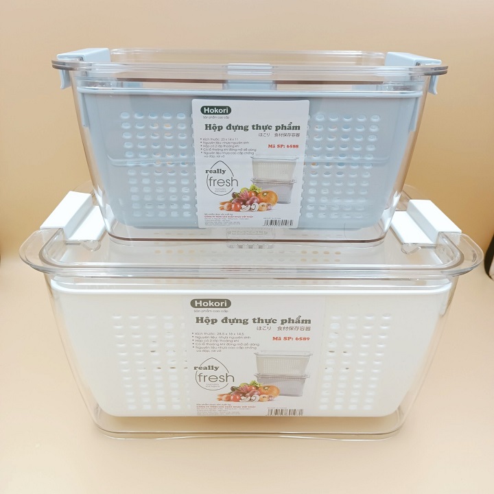 Hộp Đựng Thực Phẩm Tủ Lạnh 2 Lớp Có Khóa Thoát Khí, Dễ Dàng Bảo Quản Rau Củ, Siêu Tiện Dụng