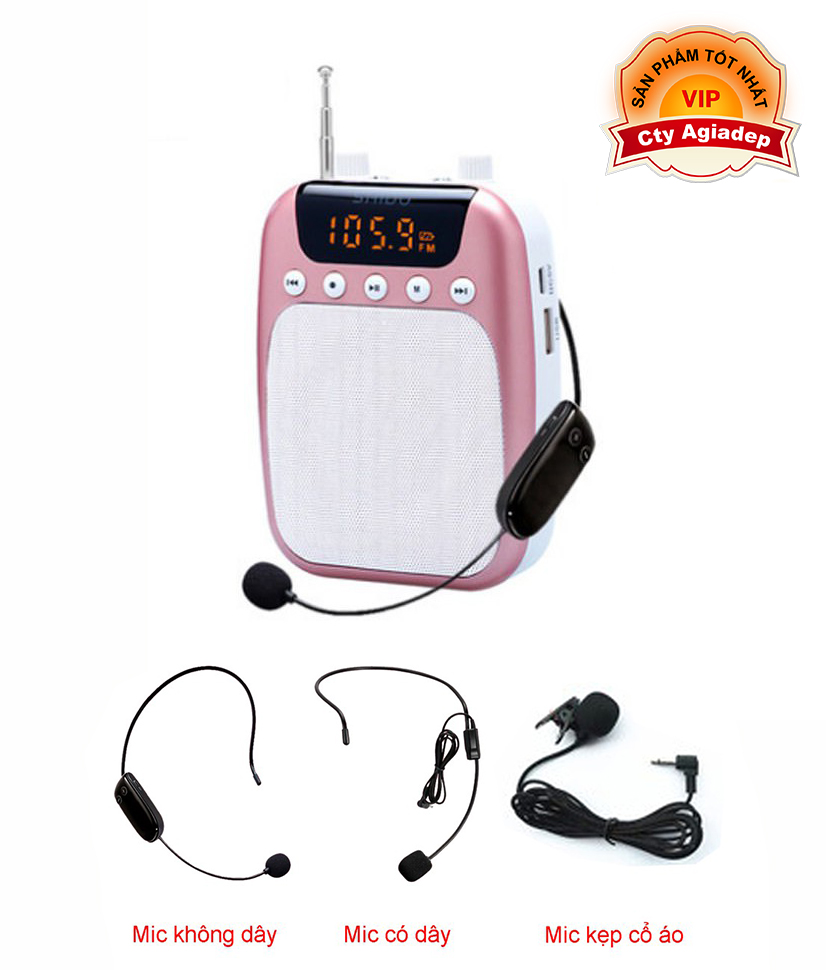 Mic + Loa trợ giảng mini chuyên nghiệp cho Giáo viên, Giảng viên + 3 Mic (mic ko dây, mic có dây, mic cúc áo)