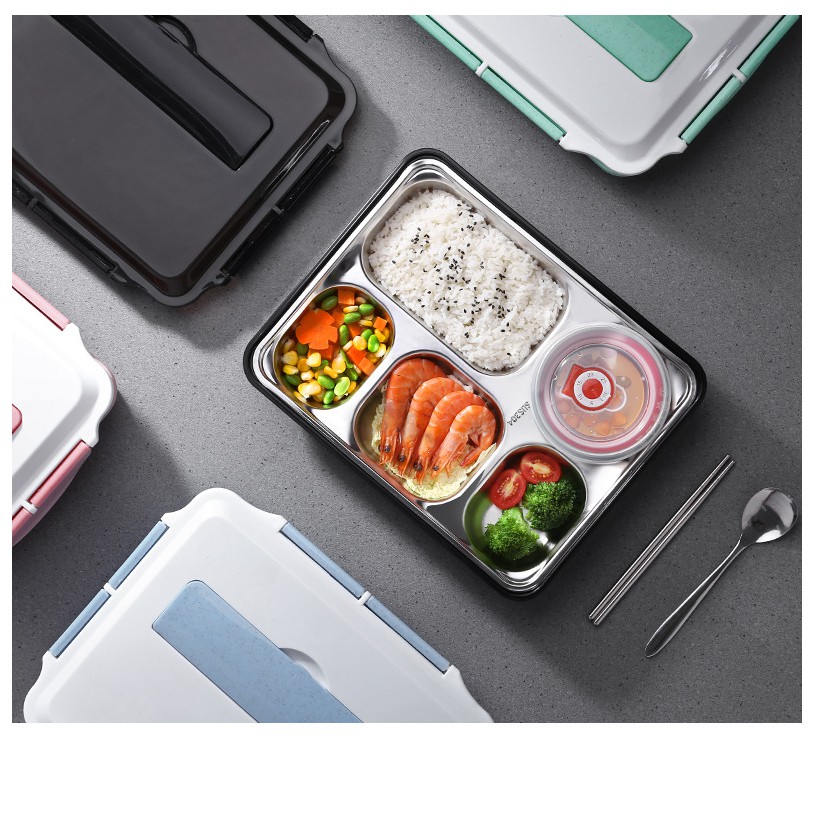 Hộp cơm văn phòng inox 5 ngăn giữ nhiệt nắp đậy chống tràn tiện ích, khay đựng cơm inox 304 an toàn cho sức khỏe , nhỏ gọn tiện lợi