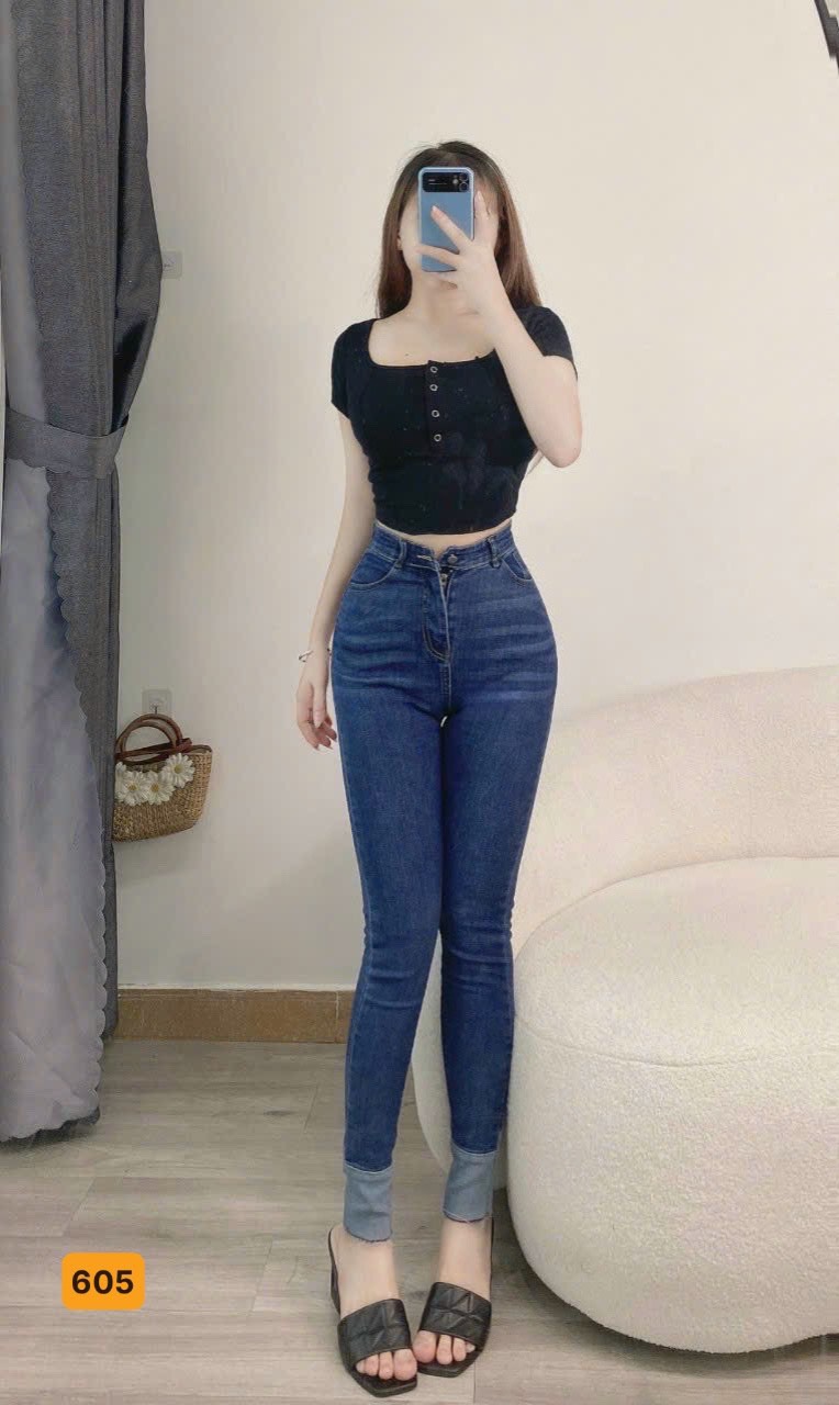 Quần Jean Nữ cạp cao phối 2 nút chất bò co giãn skinny form ôm chuẩn không kén dáng thời trang trẻ trung AlanaFashion - QJNM626A