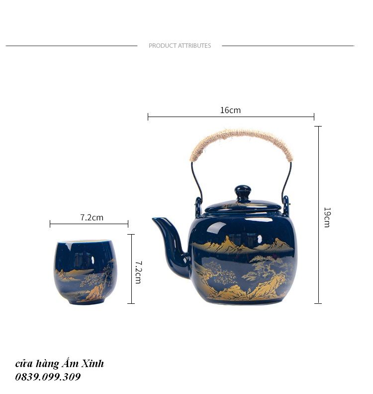 Bộ ấm chén sứ pha trà đạo (đầy đủ như hình)