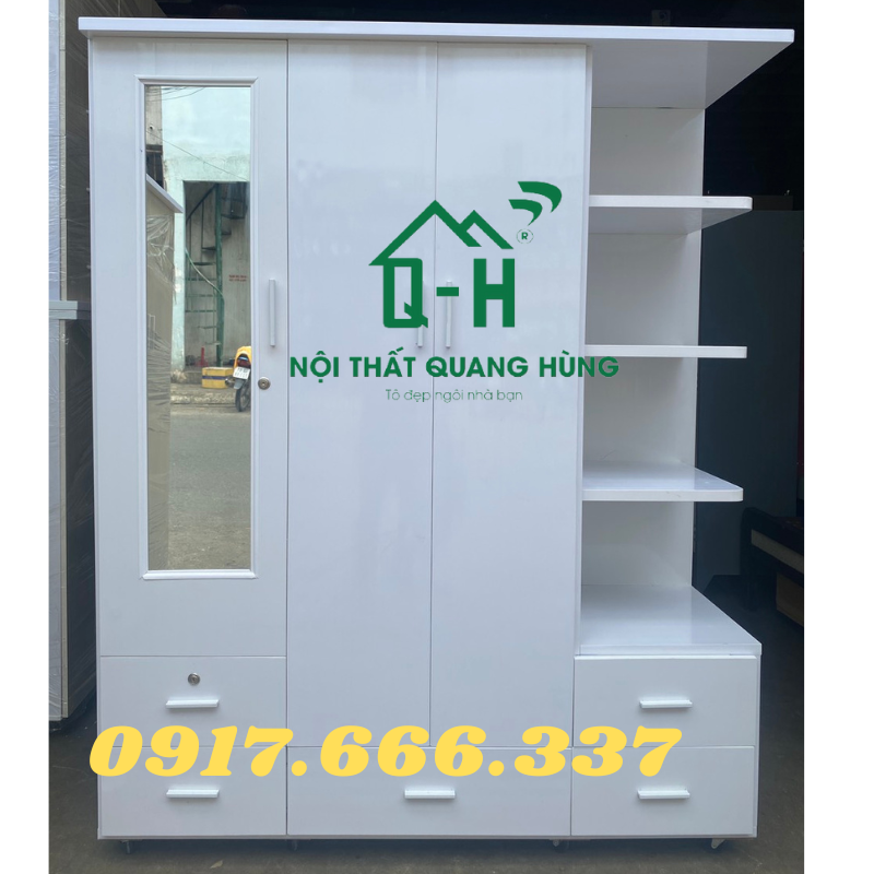 Tủ quần áo nhựa 1m8x1m4 có kệ màu trắng