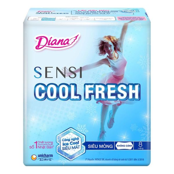 Băng Vệ Sinh Diana Sensi Cool Fresh Siêu Mỏng Không Cánh 23CM (Gói 8 Miếng) cao cấp