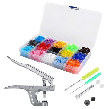 Bộ Kìm bấm nút nhựa và hộp nút 15 màu