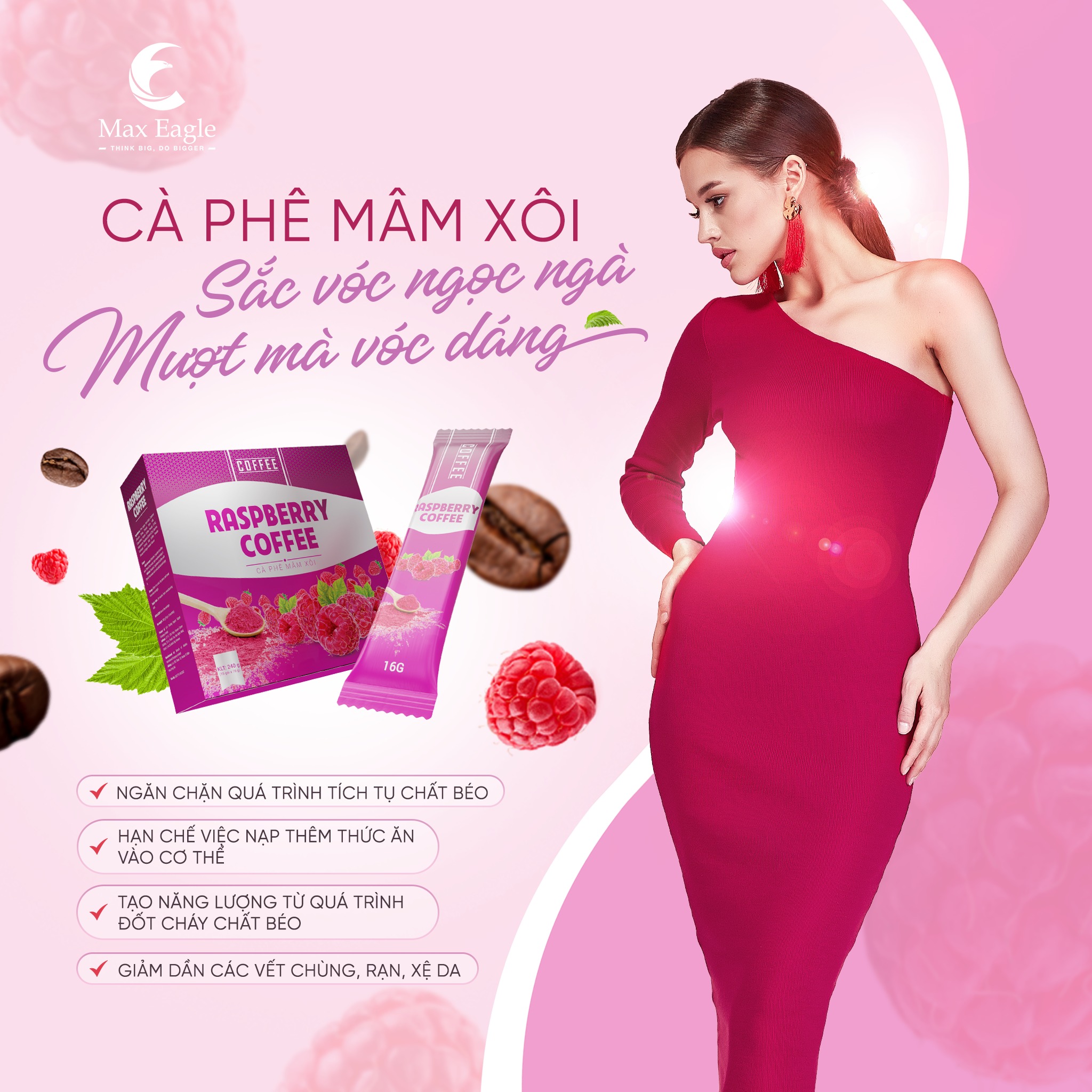 [Chính Hãng] Cà Phê Mâm Xôi Giảm Cân Raspberry Coffee