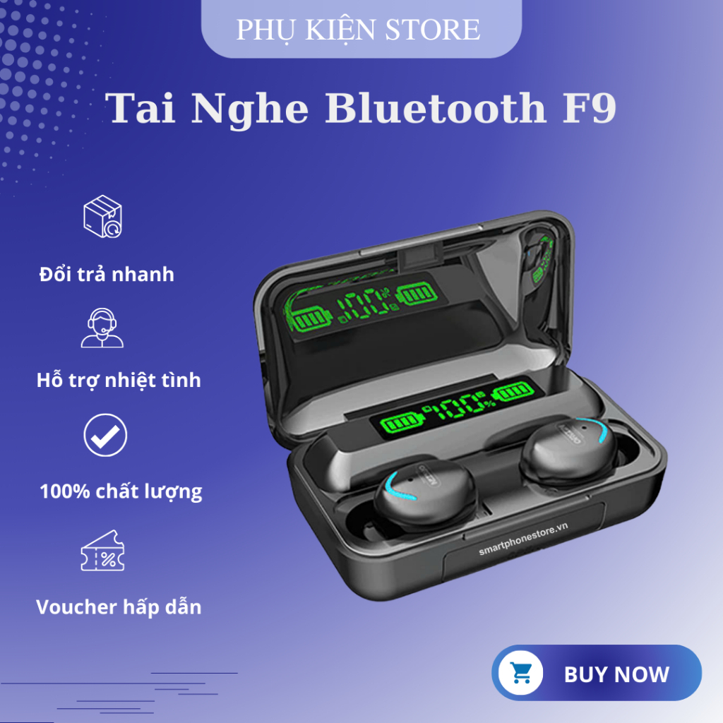 Tai Nghe Bluetooth F9 Pro, Âm Thanh Trong và Ấm, Bluetooth 5.0 Cảm Ứng Cao Cấp Chống Nước IPX7, Tích Hợp Sạc Dự Phòng