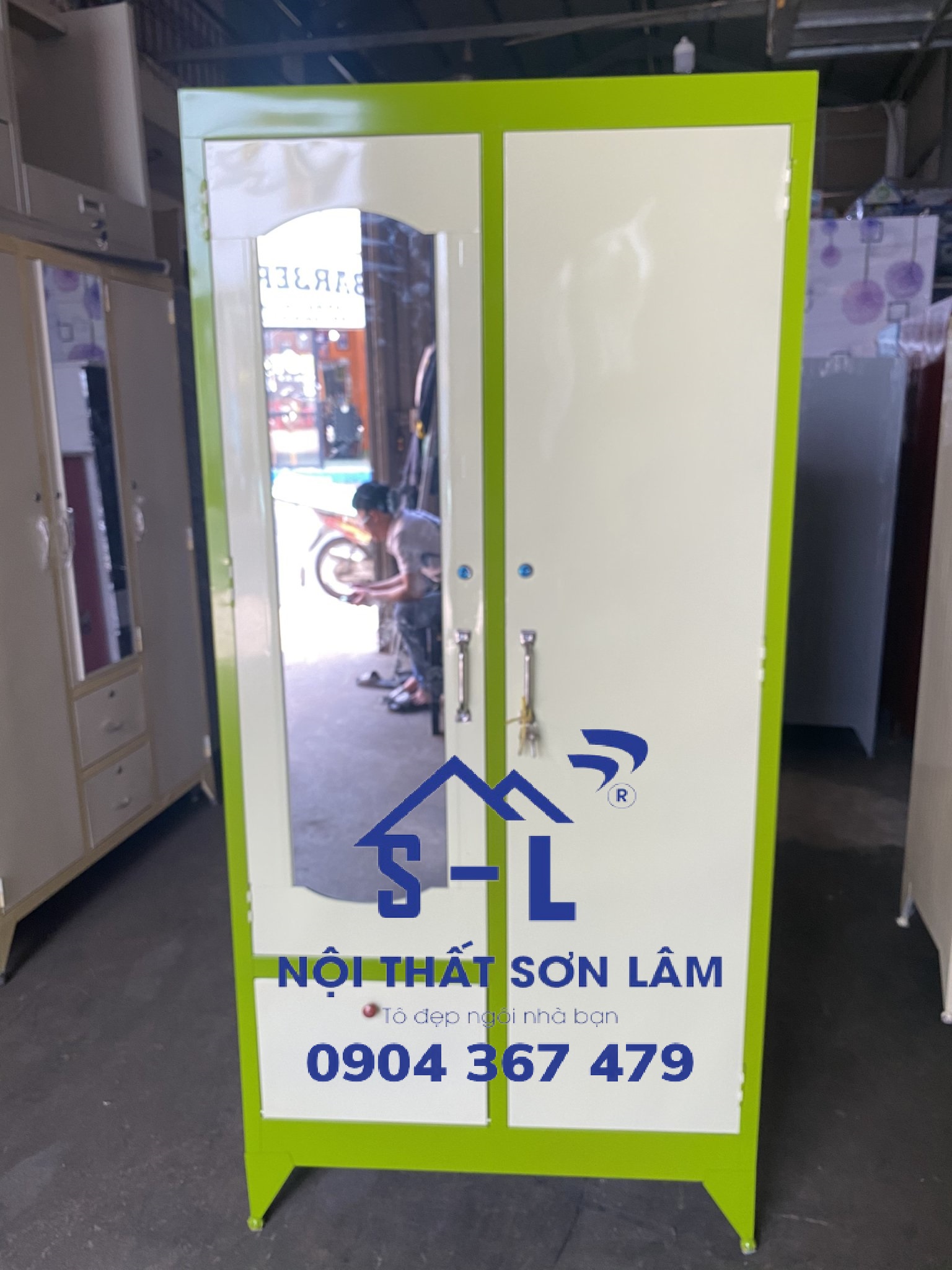 Tủ sắt quần áo 2 cánh 1m6 giá rẻ sơn dầu