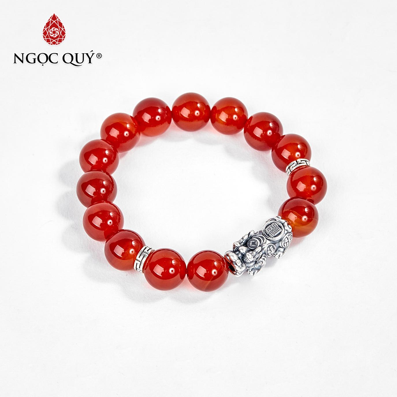 Vòng tay đá mã não đỏ phối charm tỳ hưu bạc 12mm mệnh hỏathổ - Ngọc Quý Gemstones