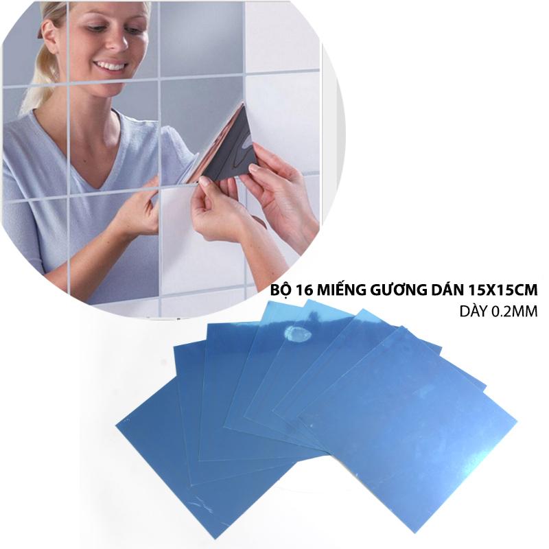 Bộ 16 miếng gương dán tường 15x15cm-dày 0.2mm
