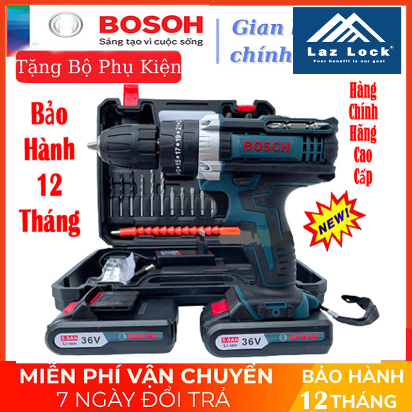 Máy khoan pin bo.ssch 36v kèm 24 phụ kiện, máy khoan cầm tay bắt vít kèm bộ phụ kiện 24 món