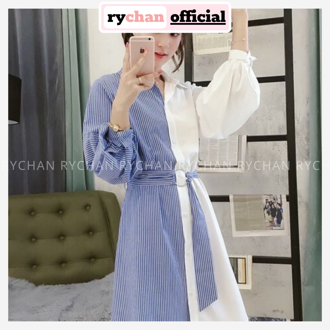 [ẢNH THẬT CUỐI] DS643 - Đầm Suông Phối Sọc Kèm Belt