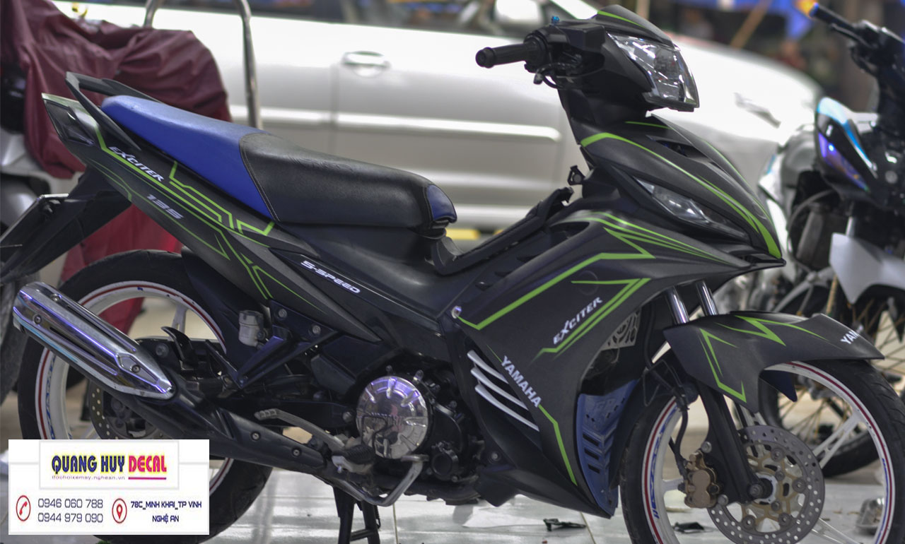 Tem trùm exciter 135 đen chỉ xanh đẹp, Tem trùm exciter135, tem exciter 135, team trùm exciter 135, tem xe exciter 135, team trùm ex 135, team xe exciter 135 đen chỉ xanh đẹp