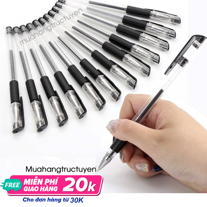 Bộ 10 Bút Bi Nước 0.5MM dùng cho học sinh văn phòng, 3 màu xanh đỏ đen, mực đều nét chữ đẹp