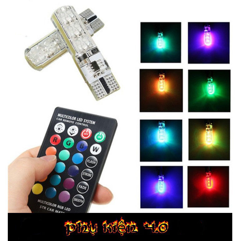 Bộ đèn LED RGB demi điều khiển màu + chế độ nháy, sáng chuẩn T10  12V tiết kiệm điện