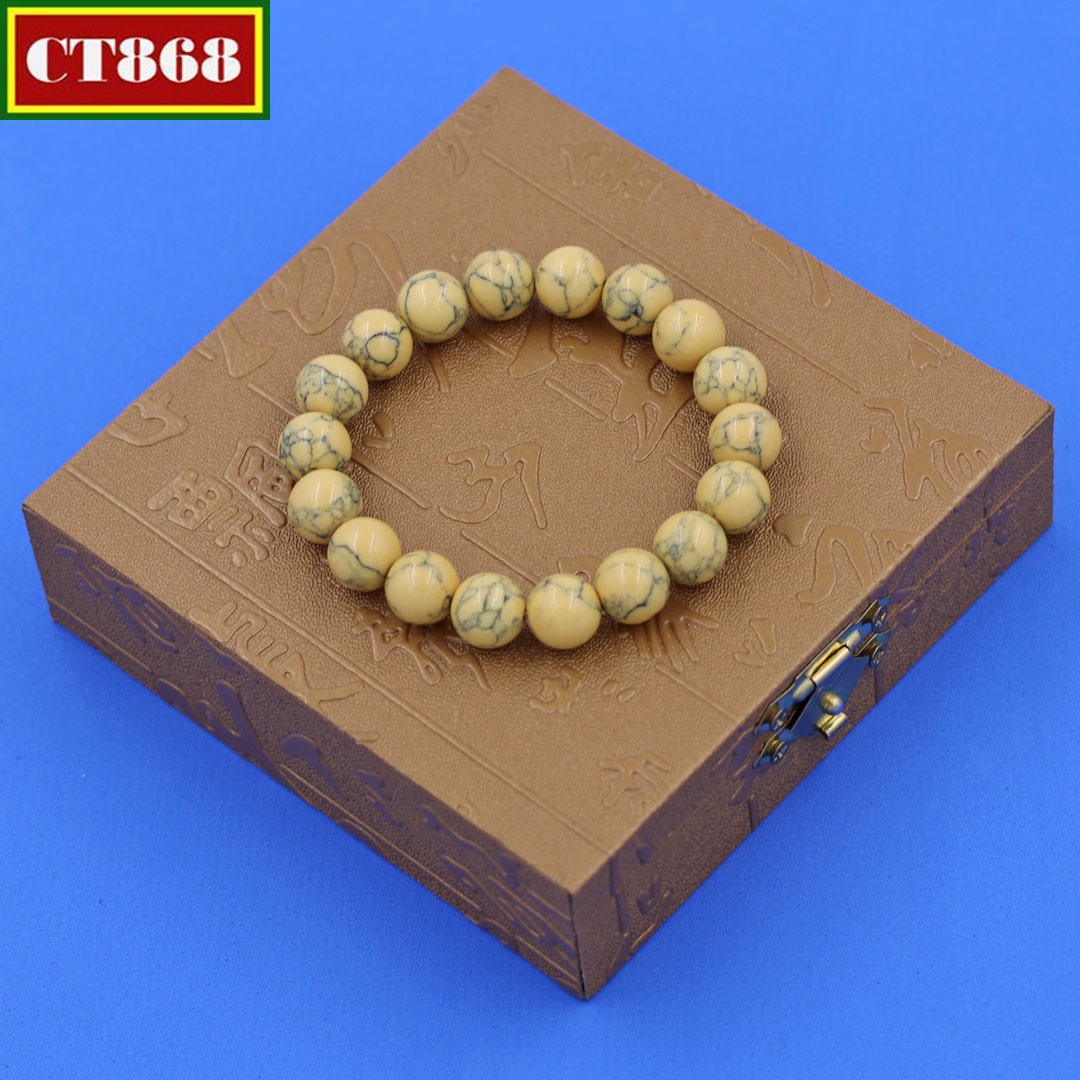 Vòng tay chuỗi hạt san hô vàng sọc 10 ly 18 hạt hộp gỗ