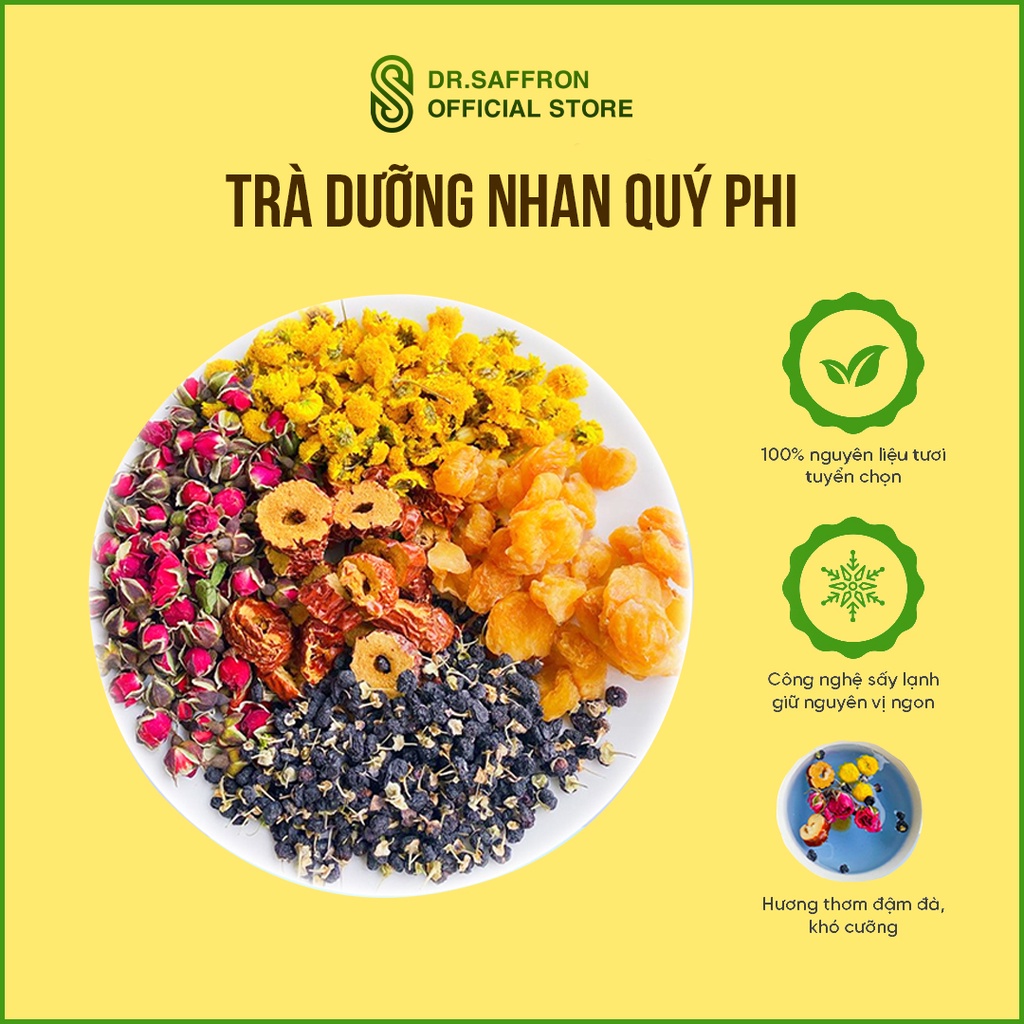 Trà dưỡng nhan Quý phi Gồm Long nhãn, táo đỏ, hắc kỷ tử, hoa hồng, hoa cúc